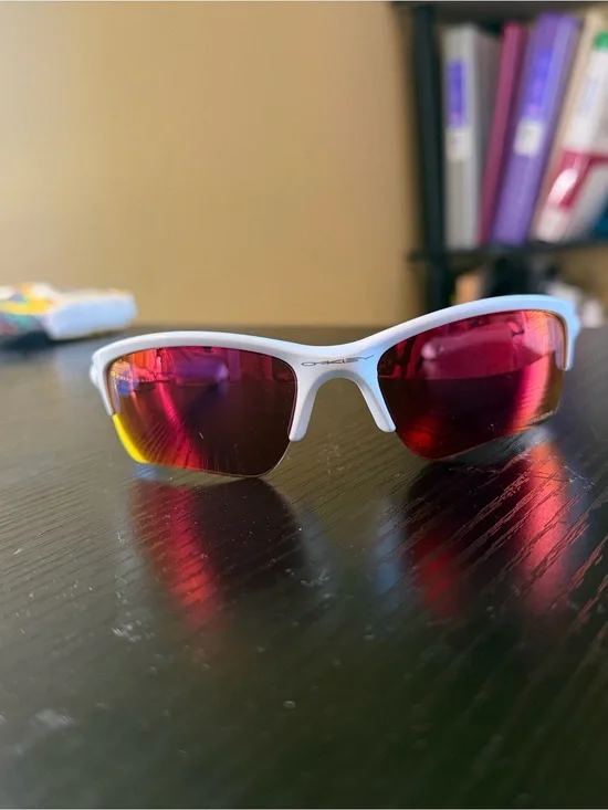Youth/ Young adult Oakley White Sports Sunglasses with Red Mirrored Lenses