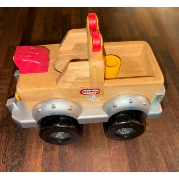 Vintage‎ Little Tikes Wooden Toy Truck with Red and Yellow Accessories Kids Play