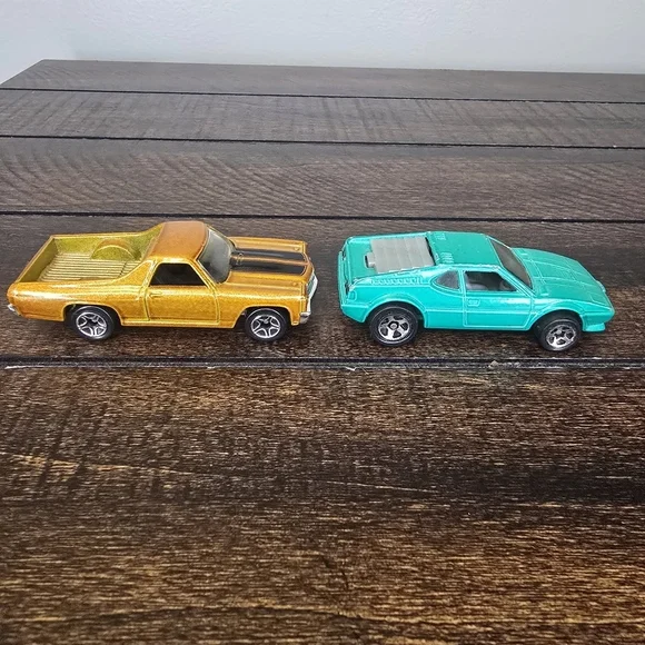 Vintage Matchbox 1970 Gold Chevy El Camino 1982 Hot Wheels BMW M1 Green Cars