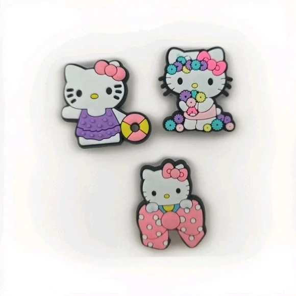 Hello Kitty Lot Of 3 Rubber Shoe Charms Bow Kitty, Swim Kitty, Flower Kitty