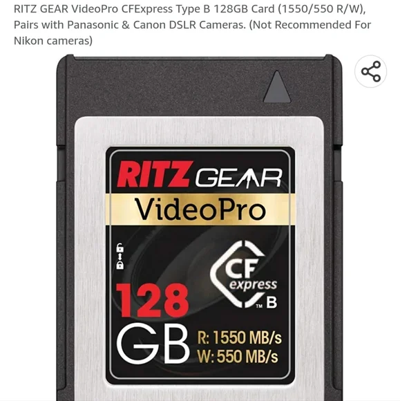 2 brand new RITZ GEAR VideoPro CFExpress Type B 128GB Card (1550/550 R/W)