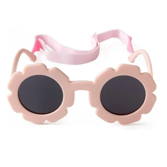 Toddler Sunglasses with Strap Polarized Lens Retro Flexible Flower Frame