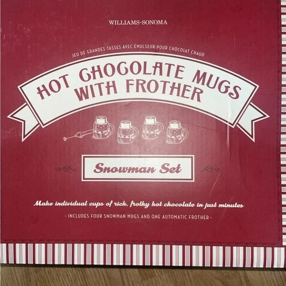 Williams Sonoma Red Hot Chocolate Mug Set with Frother