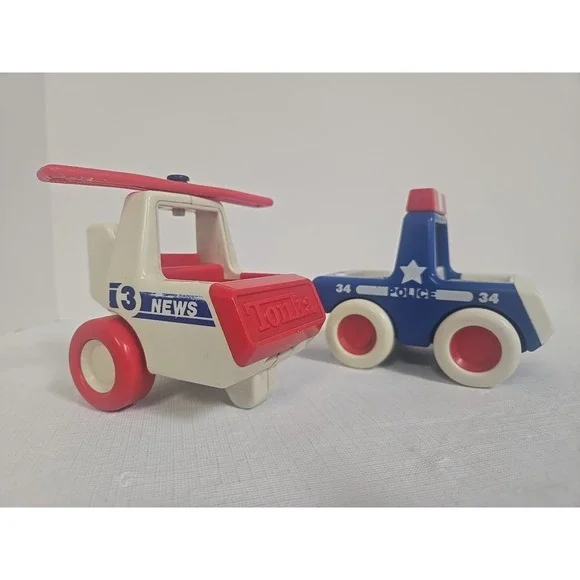 Vintage Tonka Mini Mighty Police Cruiser & News 3 Helicopter 1980s