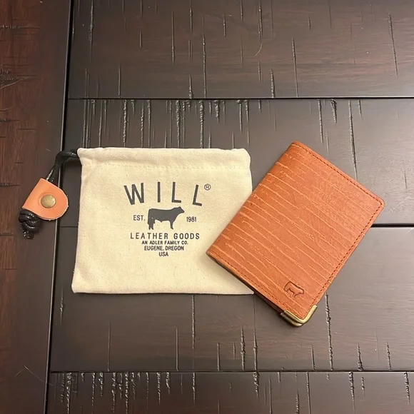 Will Leather Goods Bi Fold Wallet Card Case Tan new