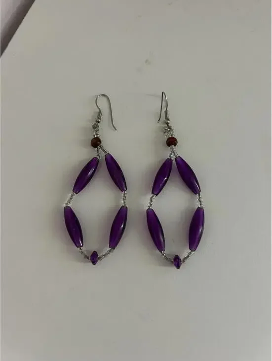 Purple Beaded Dangle Earrings