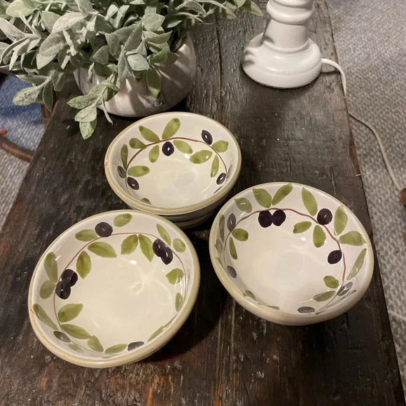 Williams Sonoma Olive Leaf Ceramic Dip/Sauce Bowls