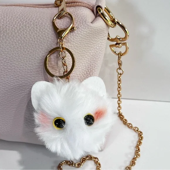 White and Pink Cat 🐈 Bag Charm Keychain Accessory