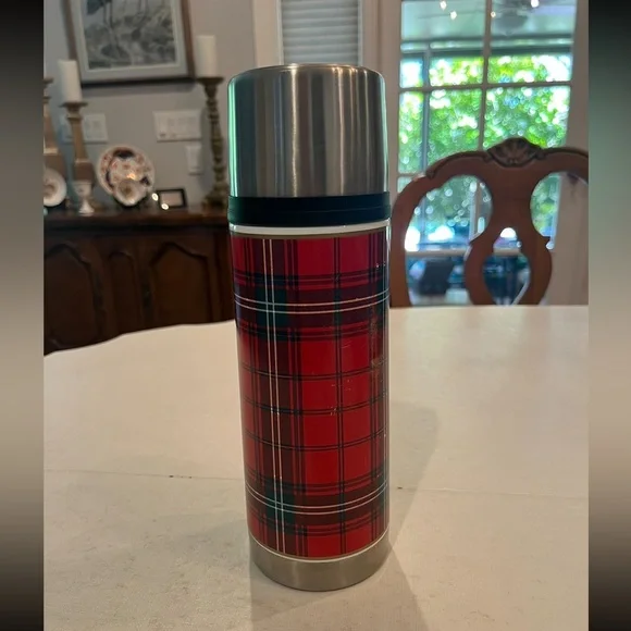 Williams Sonoma Red Plaid Insulated Stainless thermos.