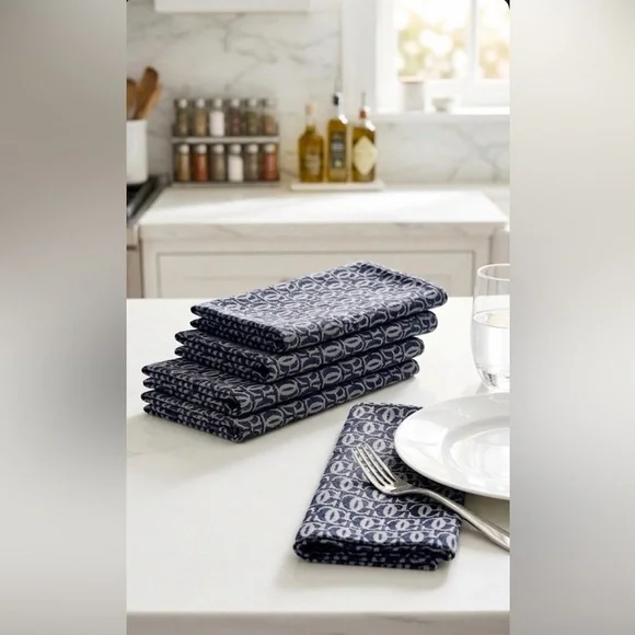 Williams Sonoma Logo Jacquard GC Napkins Set of 4 Denim Blue Gray