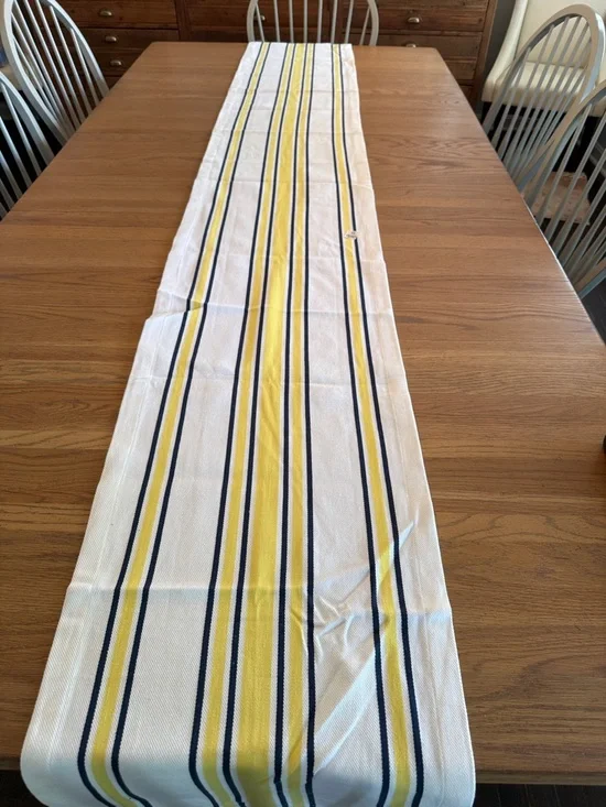 Williams Sonoma Yellow and Navy Striped Table Runner