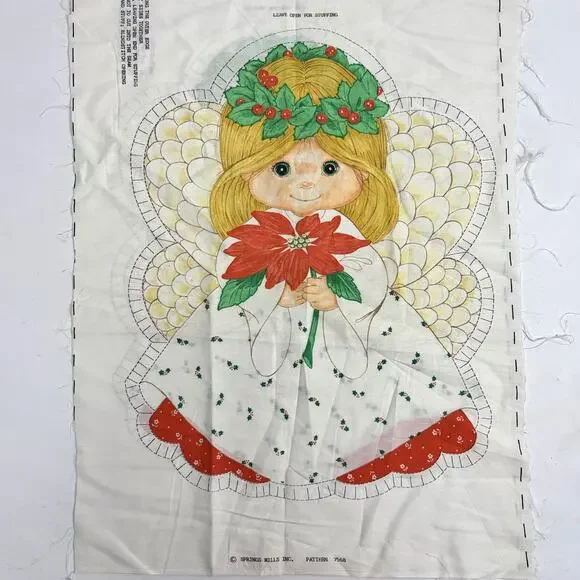 Vintage Christmas Angel Girl Fabric Pillow Panel Cut & Sew Spring Mills 7568