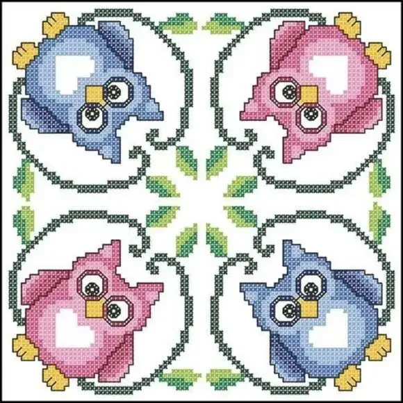 Herrschners Sweetheart Owls, Stamped Cross Stitch Quilt Blocks