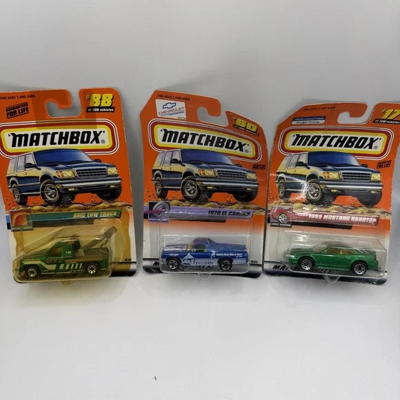 Matchbox Cars , #88 GMC Tow Truck,#17Mustang Hardtop ,#60 1970 El Camino