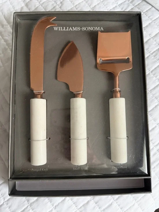 Williams-Sonoma Copper and Cream Marble Cheese Knife Set