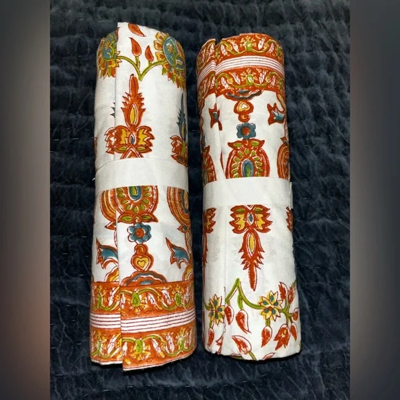 Williams Sonoma Orange Paisley Tablecloth 16 x 108”