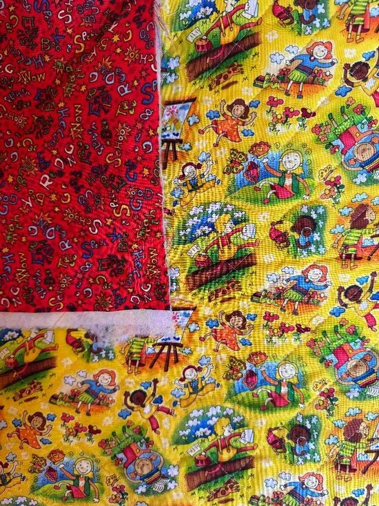2 yards Prequilted Double Print Children School Bright Colorful 1022-5