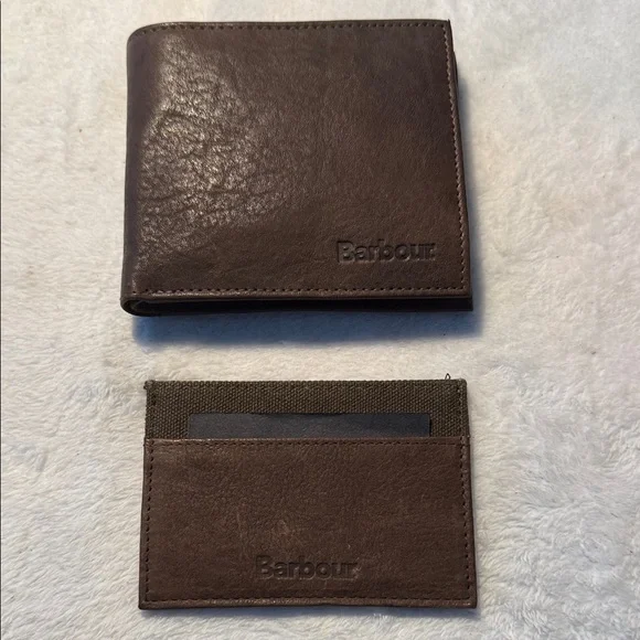 Barbour Dark Brown Leather Wallet and Key & Card Holder Set-never used