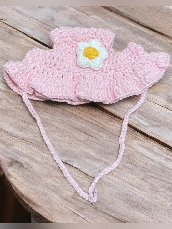 Handmade Crochet Pink Hat for Small Cats, Dogs