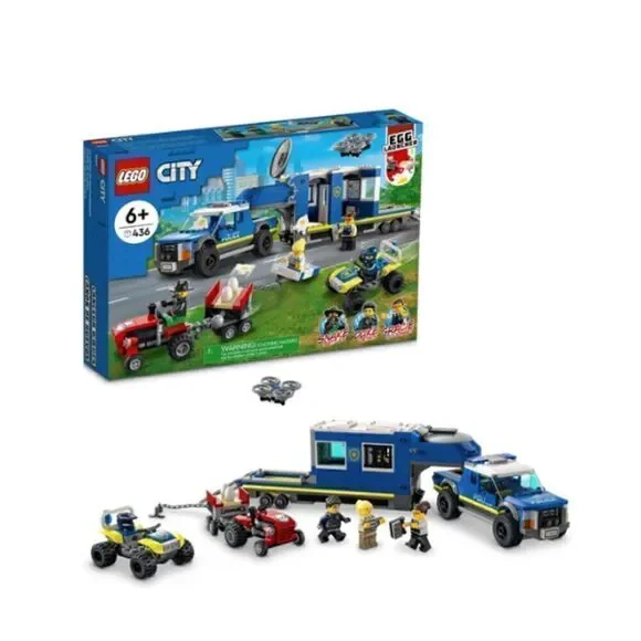 LEGO City Police Mobile Command Truck Toy with Prison Trailer, Drone, Tractor an