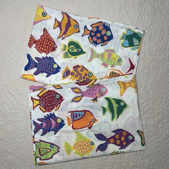 Colorful Tropical Fish Pillowcases Set of 2 Coastal Y2K Art Aesthetic Neon 90's