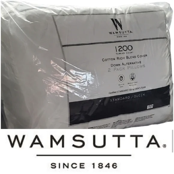 Brand New Authentic Wamsutta 1200 Thread Count 2 Pack Pillows. Standard/Queen.