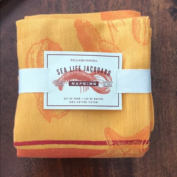 Williams Sonoma Yellow and Orange Sea Life Linen Napkins