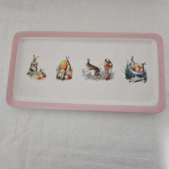 Williams Sonoma Ceramic Easter Bunny Graphic Serving Tray