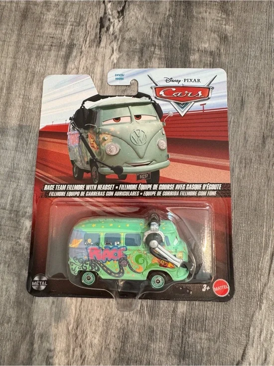 Disney Pixar Cars Race Team Fillmore with Headset Diecast Car Mattel New