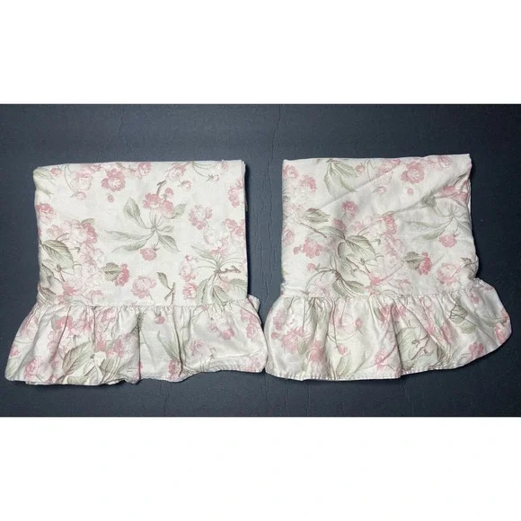 Ralph Lauren BELMONT OAKS Pillowcase Set KING Floral Ruffle ITALY Pair Vtg Shams