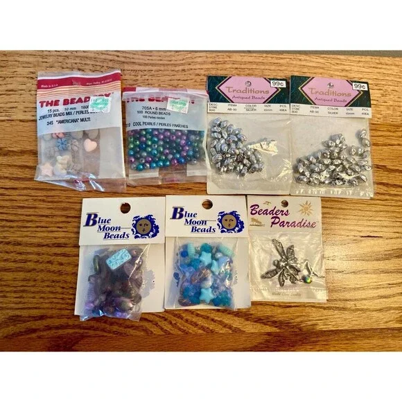 VTG LOT Sea Glass Beads NEW Blue Moon Bead Czech Rep Elizabeth Ward Fairy Beadey