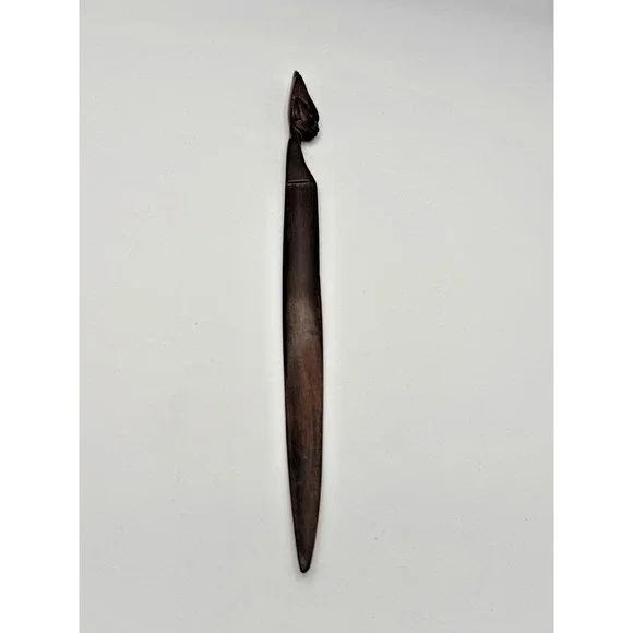 Hand Carved Wooden Letter Opener African Style Figural Head Desk Decor