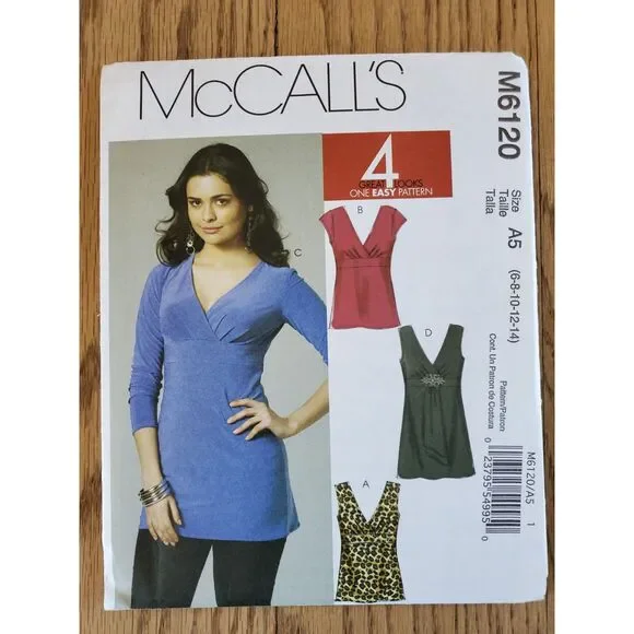 McCall's M6120 Women's 6 - 20Wrap Top Y2K Sewing Pattern New Uncut