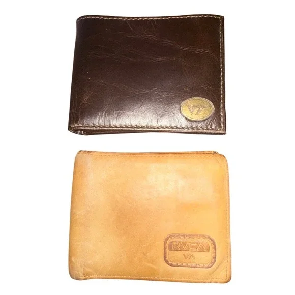 Men's Leather Wallet Bundle | Virginia Tech Hokies Trifold & RVCA Bifold‎