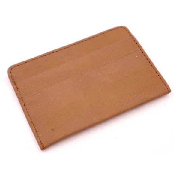 Pocket Wallet Small Case Business ID Card Holder Faux Leather Camel Brown Vtg