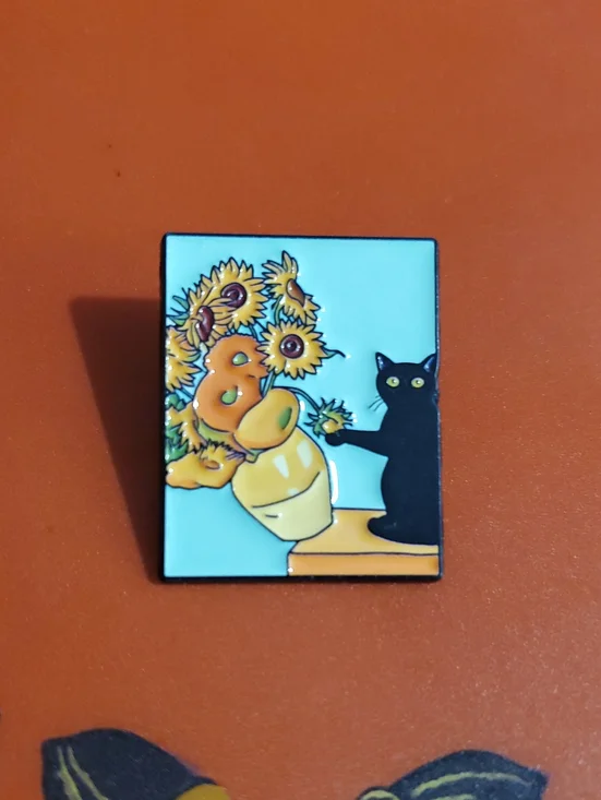 Black Cat Knocking Over Flower Vase Enamel Pin