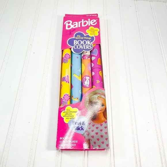 Vintage 1999 Peel And Stick Barbie Book Covers Education Collectible With Cats!