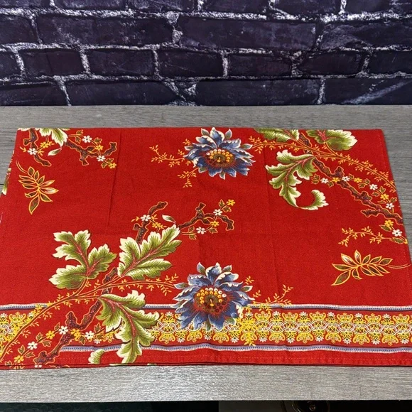 Two Williams Sonoma Red and Green Floral Cloth Napkins