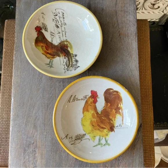 Williams Sonoma 2 Rooster Script bowls French county