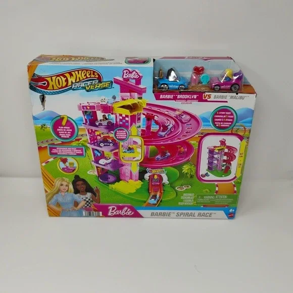 Hot Wheels Racer Verse Barbie Spiral Race Track Set‎ - SEALED, Box Has Damage