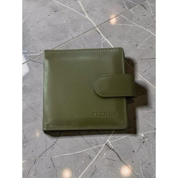 Moda Spana New Side Snap olive Compact Leather Card/Passport Holder Unisex #22