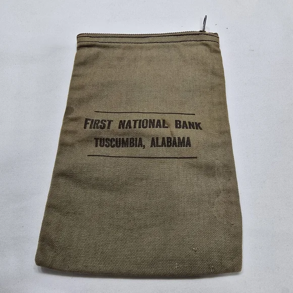 Vintage First National Bank Tuscumbia AL Olive Canvas Bank Pouch Bag
