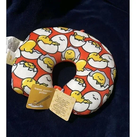 Sanrio Gudetama The Lazy Egg Neck Pillow, Soft Contoured Travel Cushion, Orange