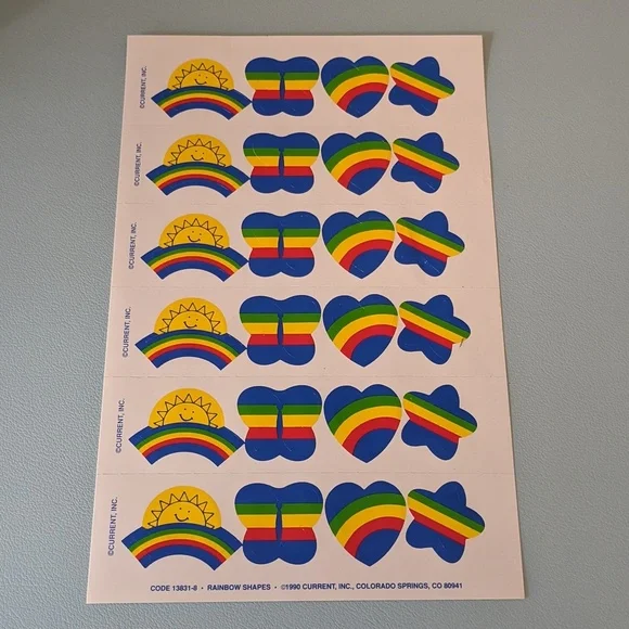 RARE! Vintage 90's Rainbow Sticker Sheet 6 Sections Current Inc Stationery