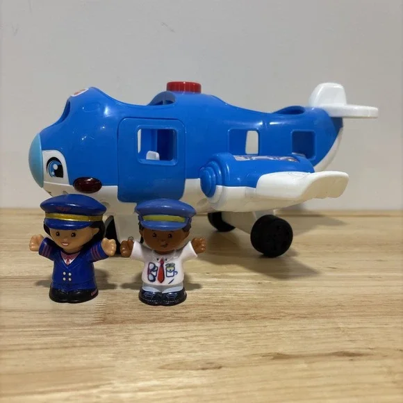 Fisher Price Little People Travel Together Blue Airplane Lights Sounds 2 Pilots