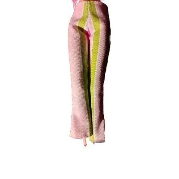 Barbie‎ Pants Retro Light Pink Lime Green thick Stripe Flared Fitted