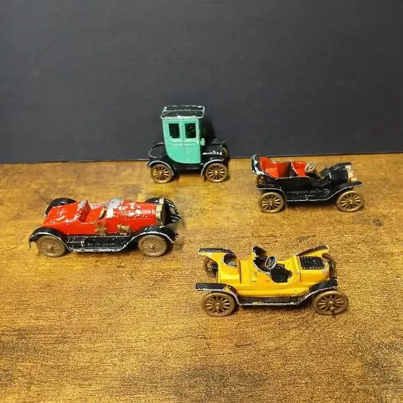 Lot of 4 Vintage Metal Die Cast Antique Model Car Toys