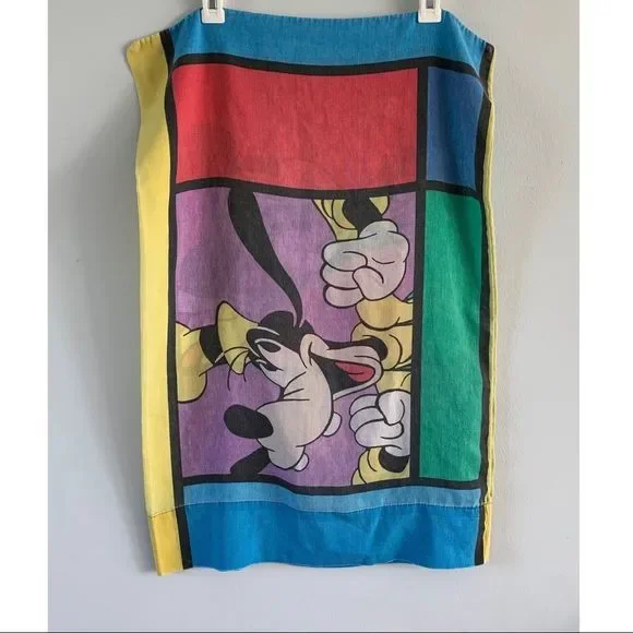 Vintage 90s Mickey Mouse Pillowcase Disney Goofy Color Block Large Graphic
