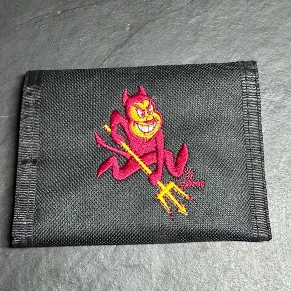 Arizona State Sun Devils ASU Sparky Embroidered Trifold Canvas Wallet Black