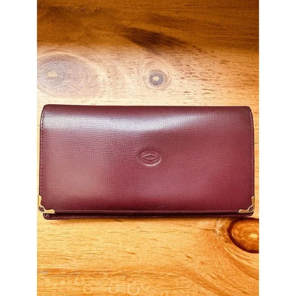 CARTIER Paris Burgundy Leather Billfold‎ Breast Waller 12 Card Holder Pre-owned